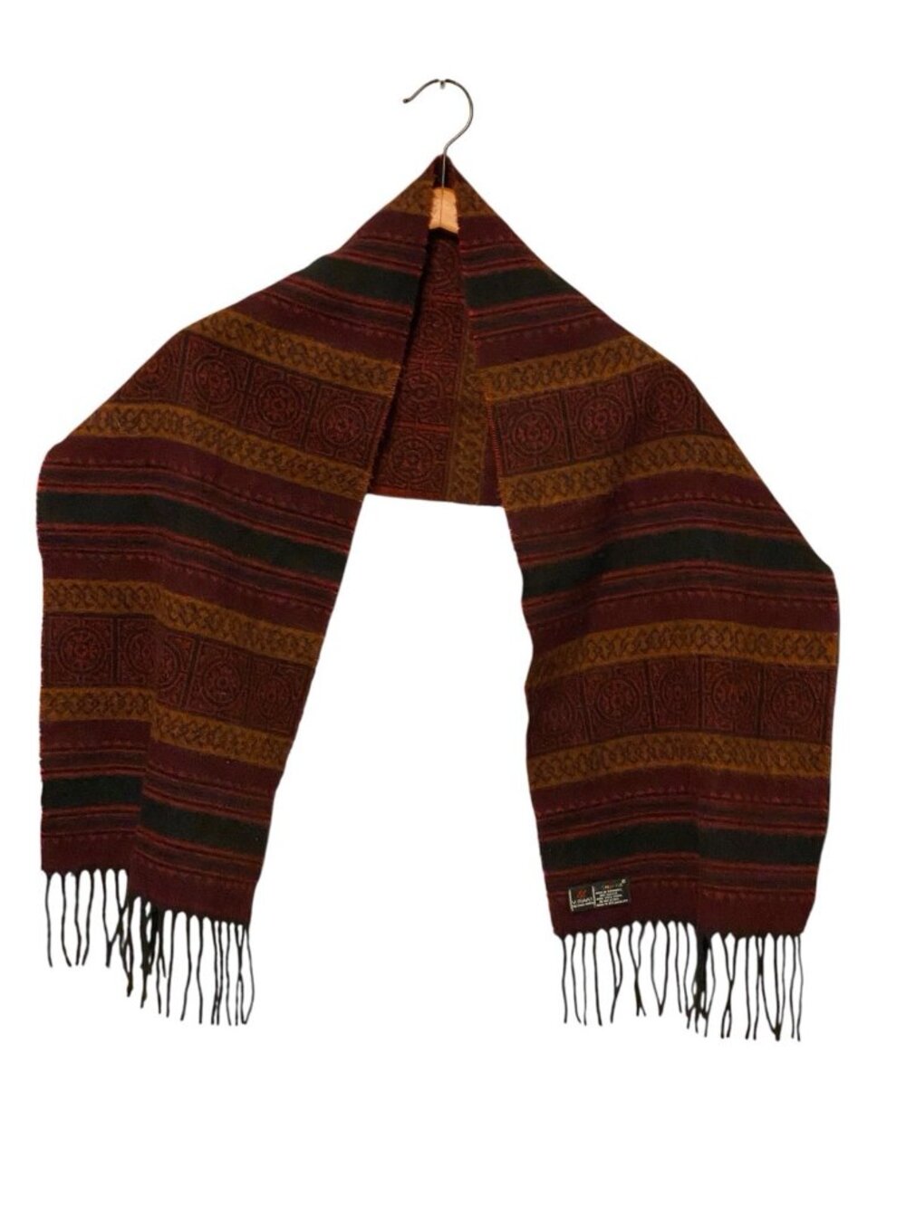 V Fraas Cashmink Black Maroon Red Striped Scarf 11x60 Inches